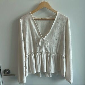 Altar'd State Cream Eyelet Peplum Blouse